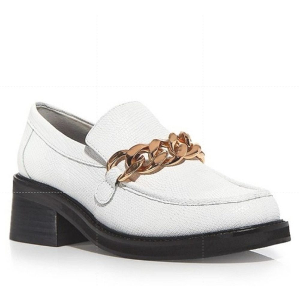 Aqua Lena Shoes Women's Size 9.5 Bone Lizard White Loafer Gold Chain New Boxed - Picture 1 of 10